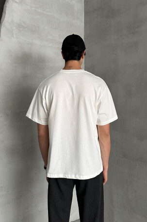 Erkek %100 Pamuk Oversize Basic T-shirt Beyaz - 5