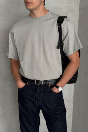Erkek %100 Pamuk Oversize Basic T-shirt Gri 