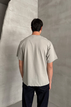 Erkek %100 Pamuk Oversize Basic T-shirt Gri - 5
