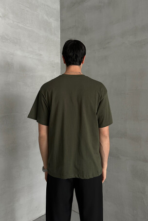 Erkek %100 Pamuk Oversize Basic T-shirt Yeşil - 5