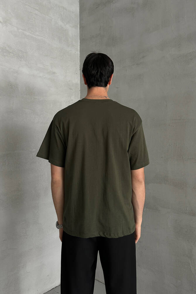 Erkek %100 Pamuk Oversize Basic T-shirt Yeşil - 5