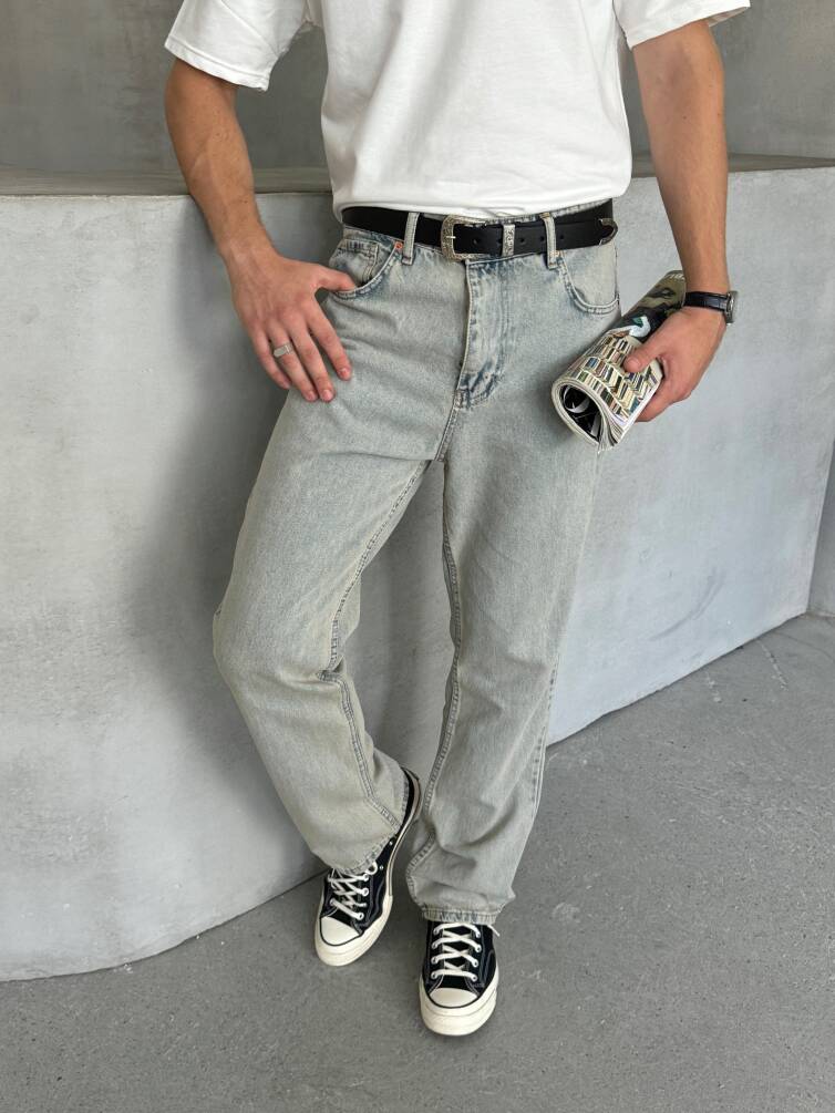 Erkek Baggy Jean Pantolon Buz Mavi - 1