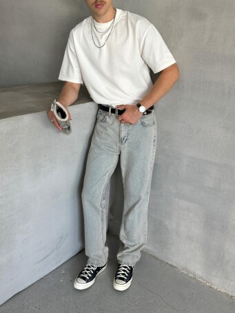 Erkek Baggy Jean Pantolon Buz Mavi - 3
