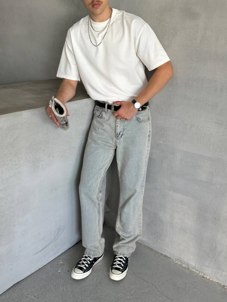Erkek Baggy Jean Pantolon Buz Mavi - 3