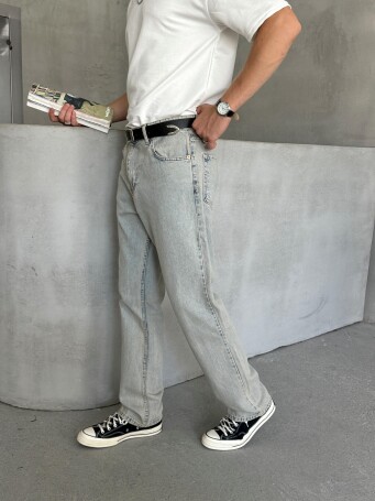 Erkek Baggy Jean Pantolon Buz Mavi - 4