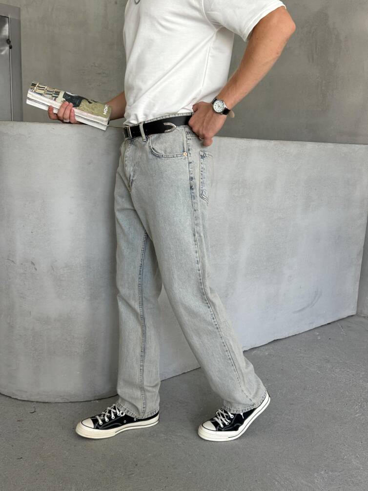 Erkek Baggy Jean Pantolon Buz Mavi - 4