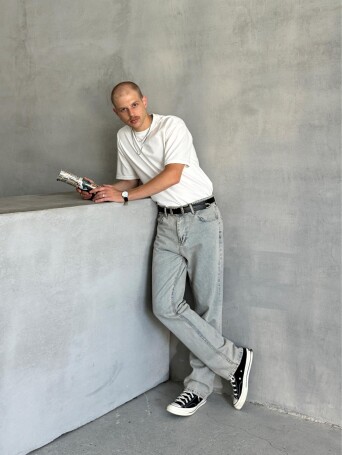Erkek Baggy Jean Pantolon Buz Mavi - 5