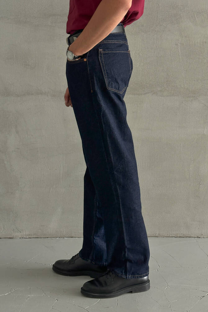 Erkek Baggy Jean Pantolon Lacivert - 4