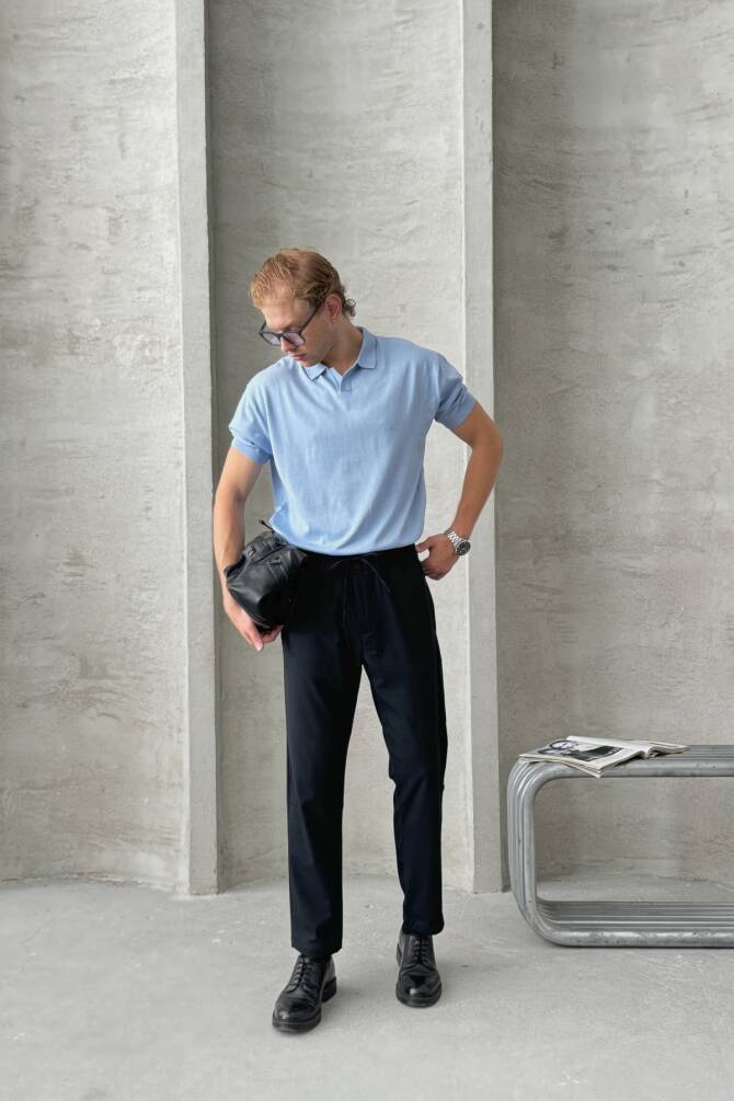 Erkek Beli Lastikli Rahat Kalıp Kumaş Pantolon Lacivert - 3