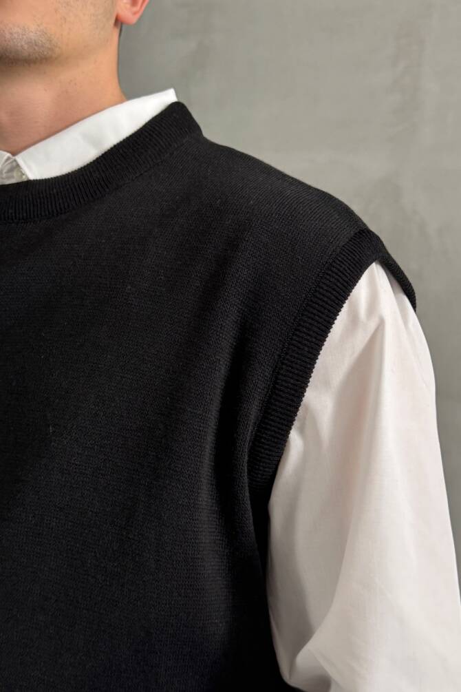 Erkek Bisiklet Yaka Oversize Süveter Siyah - 3