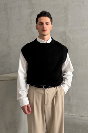 Erkek Bisiklet Yaka Oversize Süveter Siyah - 4