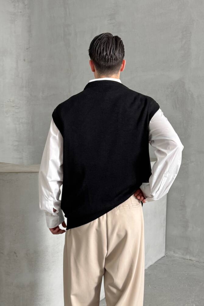 Erkek Bisiklet Yaka Oversize Süveter Siyah - 5