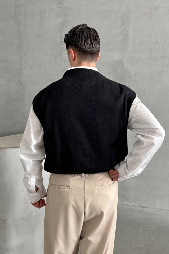 Erkek Bisiklet Yaka Oversize Süveter Siyah - 6