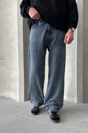 Erkek Ekstra Baggy Jean Pantolon Açık Mavi 