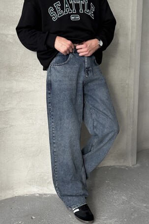 Erkek Ekstra Baggy Jean Pantolon Açık Mavi - 2