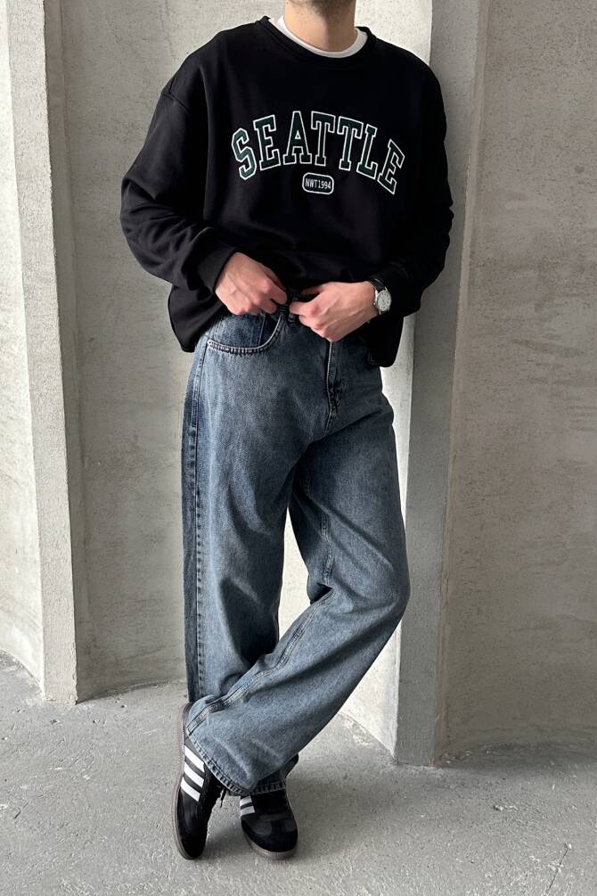 Erkek Ekstra Baggy Jean Pantolon Açık Mavi - 3