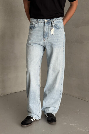 Erkek Ekstra Baggy Jean Pantolon Buz Mavi 