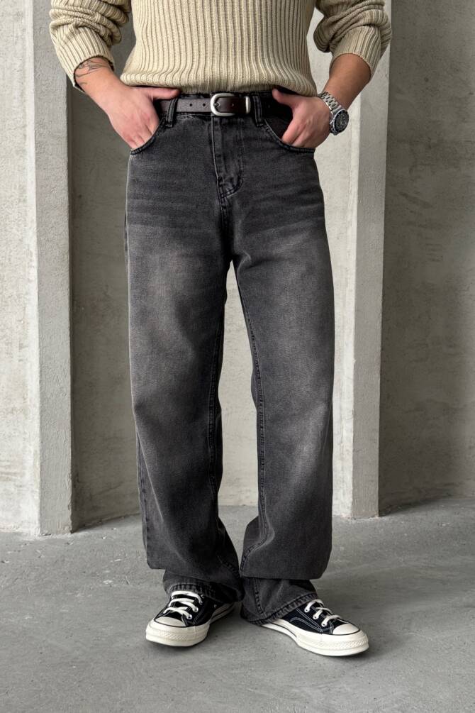 Erkek Ekstra Baggy Jean Pantolon Gri - 2