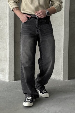 Erkek Ekstra Baggy Jean Pantolon Gri - 3