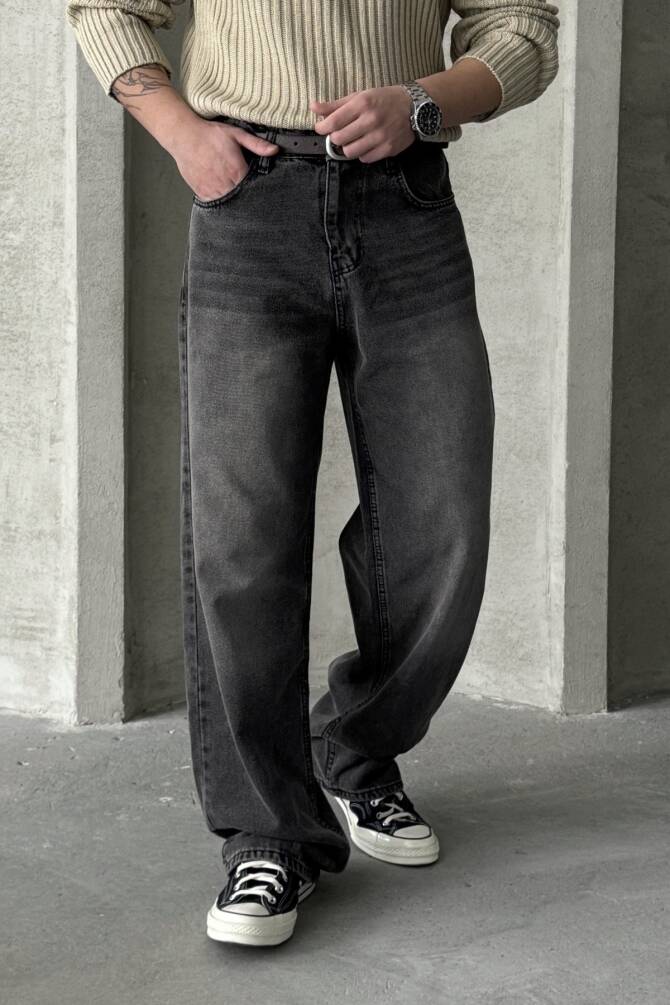 Erkek Ekstra Baggy Jean Pantolon Gri - 3