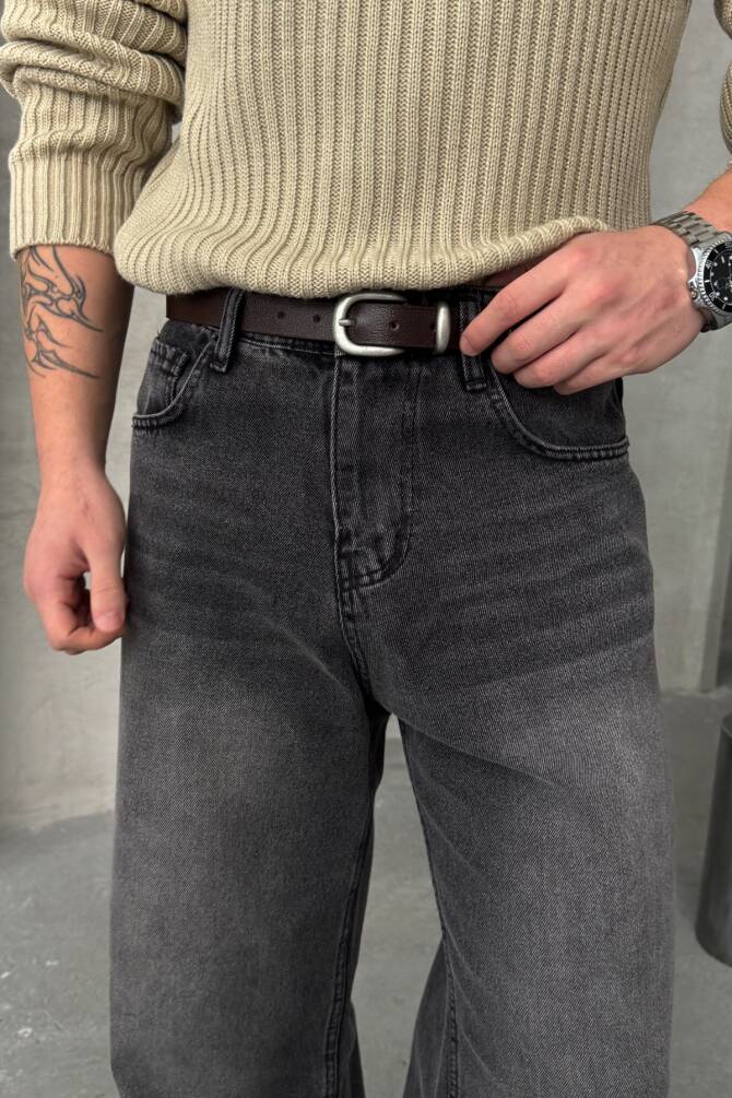 Erkek Ekstra Baggy Jean Pantolon Gri - 4