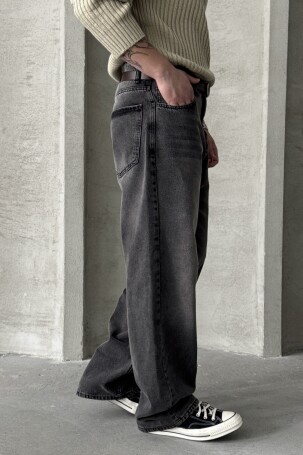 Erkek Ekstra Baggy Jean Pantolon Gri - 5