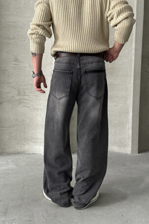 Erkek Ekstra Baggy Jean Pantolon Gri - 6