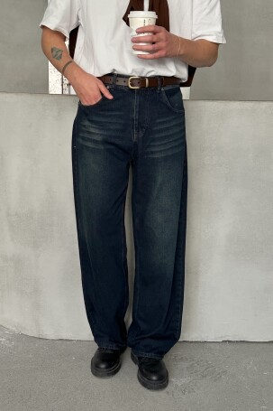 Erkek Ekstra Baggy Jean Pantolon Koyu Mavi 