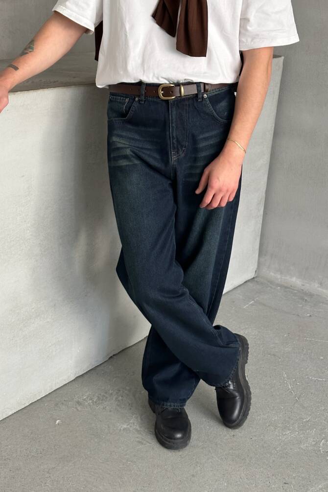 Erkek Ekstra Baggy Jean Pantolon Koyu Mavi - 2
