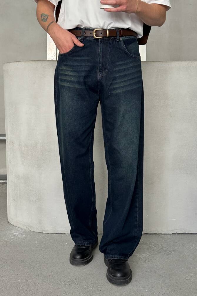 Erkek Ekstra Baggy Jean Pantolon Koyu Mavi - 3
