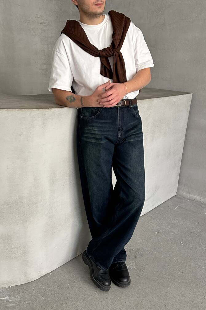 Erkek Ekstra Baggy Jean Pantolon Koyu Mavi - 4