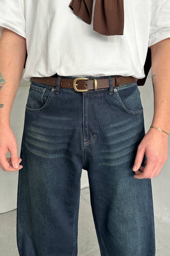 Erkek Ekstra Baggy Jean Pantolon Koyu Mavi - 5