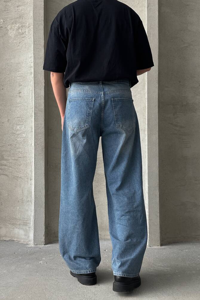 Erkek Ekstra Baggy Jean Pantolon Mavi - 5