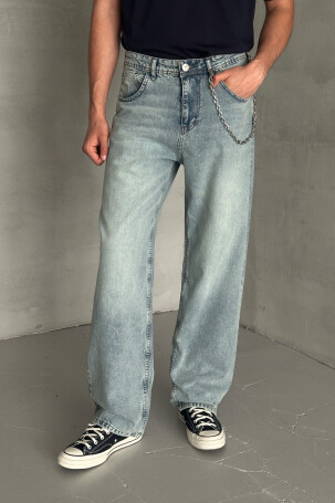 Erkek Ekstra Baggy Jean Pantolon Petrol Mavi 