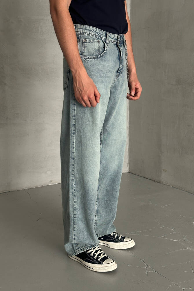 Erkek Ekstra Baggy Jean Pantolon Petrol Mavi - 2