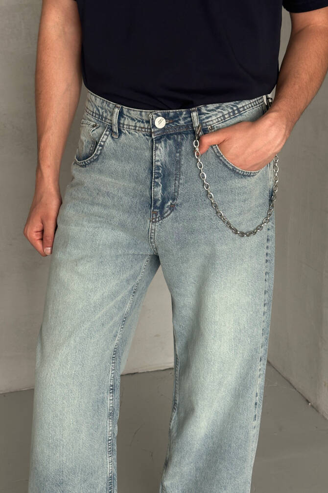 Erkek Ekstra Baggy Jean Pantolon Petrol Mavi - 3