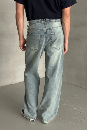 Erkek Ekstra Baggy Jean Pantolon Petrol Mavi - 4