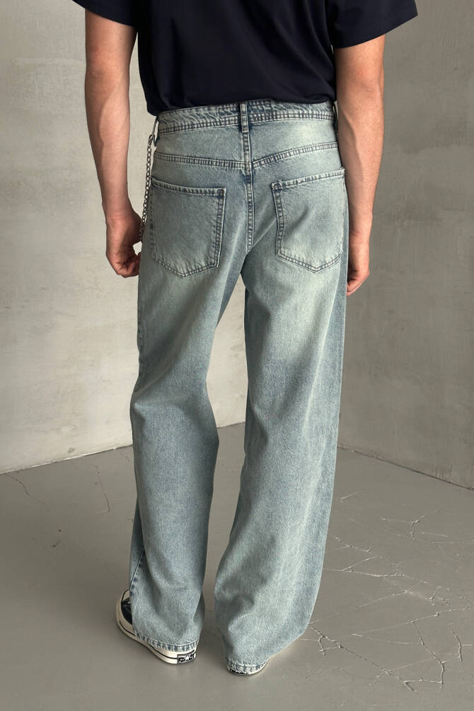 Erkek Ekstra Baggy Jean Pantolon Petrol Mavi - 4