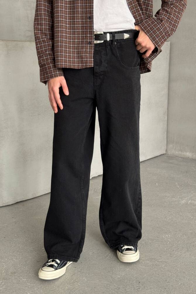 Erkek Ekstra Baggy Jean Pantolon Siyah - 1
