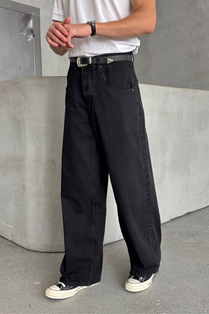 Erkek Ekstra Baggy Jean Pantolon Siyah - 3