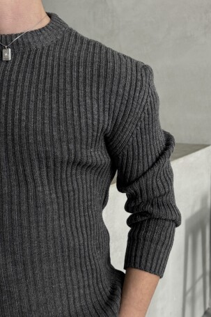 Erkek Fitilli Örme Oversize Kazak Antrasit - 3