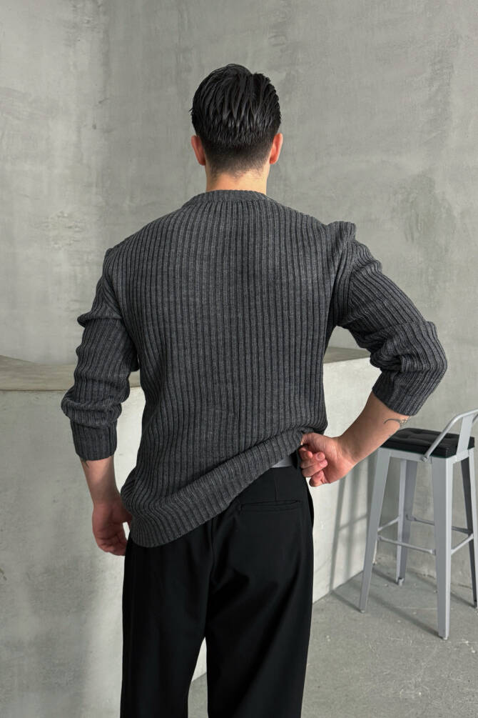 Erkek Fitilli Örme Oversize Kazak Antrasit - 4