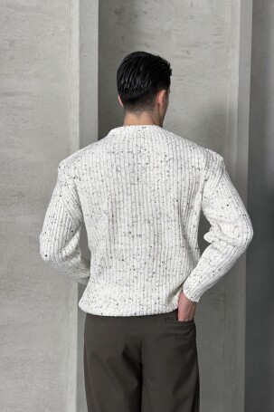 Erkek Fitilli Örme Oversize Kazak Ekru - 5