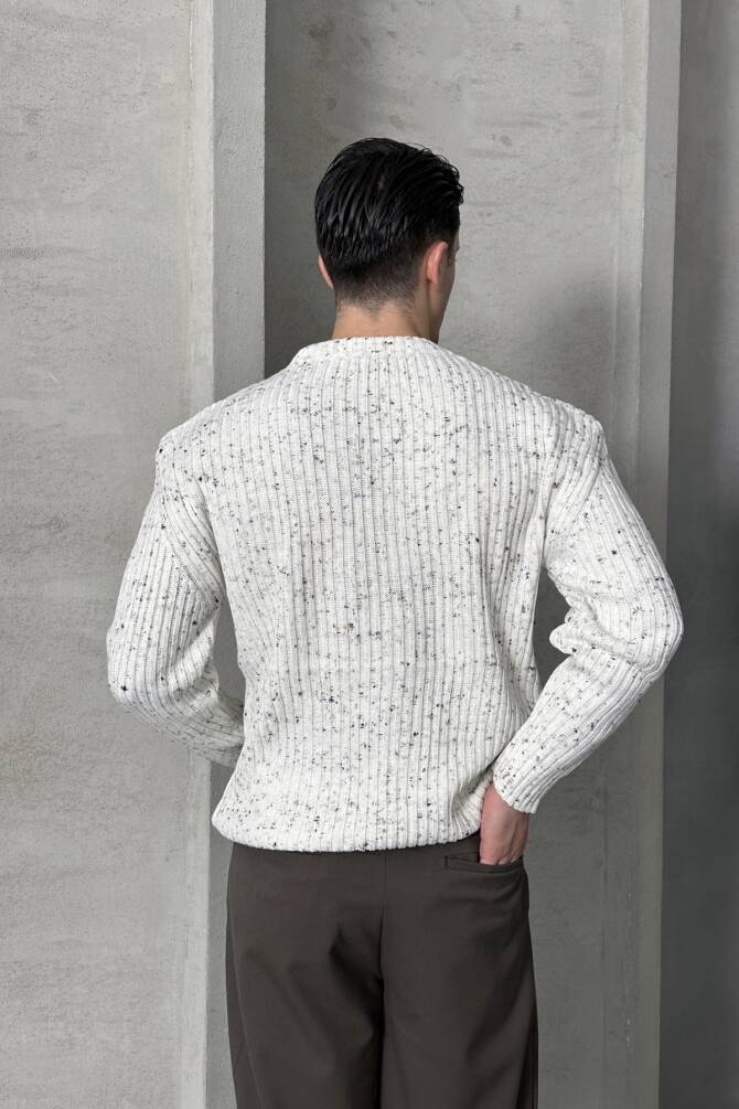 Erkek Fitilli Örme Oversize Kazak Ekru - 5