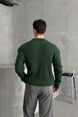 Erkek Fitilli Örme Oversize Kazak Koyu Yeşil - 6