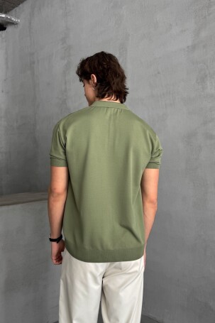 Erkek Oversize Fermuarlı Polo Yaka Triko T-Shirt Haki - 5