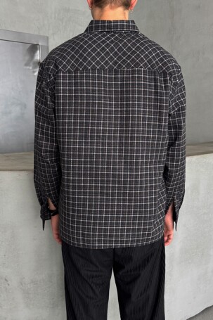 Erkek Oversize Kesim Kareli Gömlek Siyah - 4