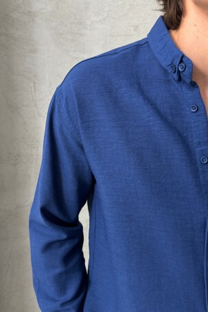 Erkek Oversize Kesim Keten Görünümlü Gömlek İndigo - 3