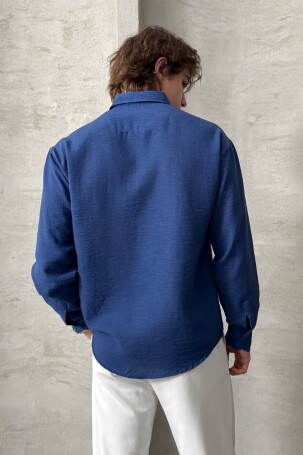 Erkek Oversize Kesim Keten Görünümlü Gömlek İndigo - 5