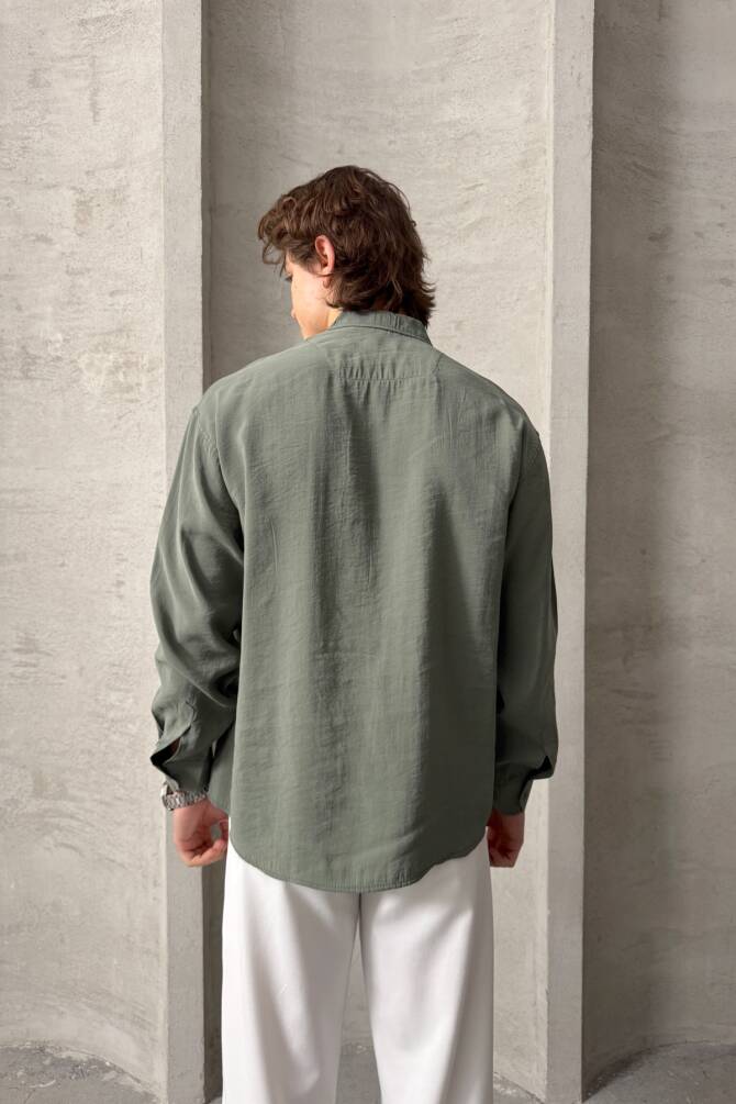 Erkek Oversize Modal Gömlek Haki - 5